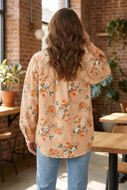 Floral Print Long Sleeve Denim Jacket