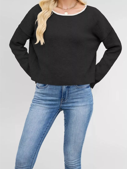 Contrast Trim Dropped Shoulder Sweater