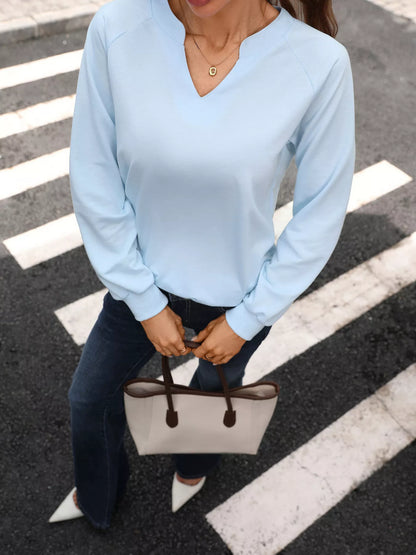 Notched Raglan Sleeve Sweatshirt