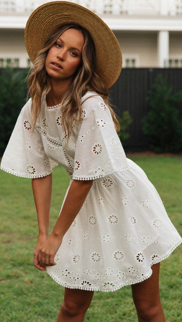 Backless Hollow-out Embroidered Dress