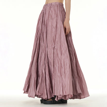 Unique Fold Solid Color Long Skirt