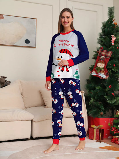 Full Size Family Matching Christmas Snowman Print Pajama Set Plus Size