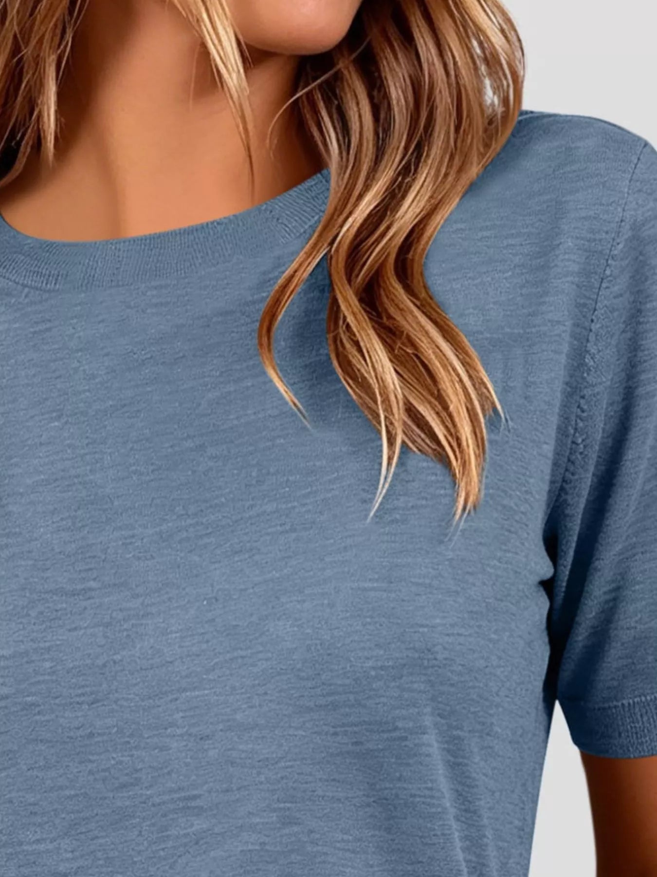 Classic Crew Neck Short Sleeve Knit Top