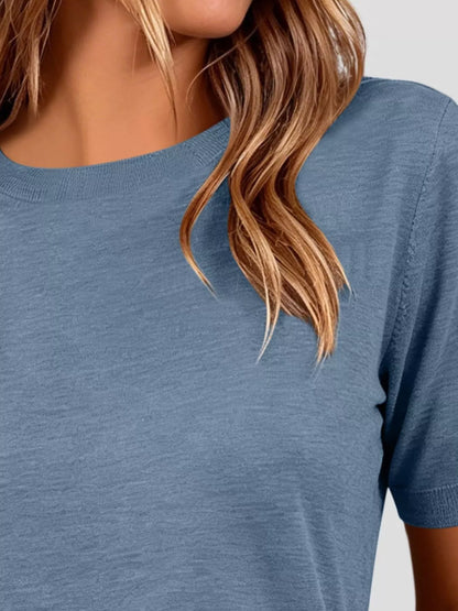 Classic Crew Neck Short Sleeve Knit Top