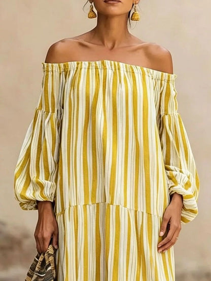 Off-Shoulder Striped Maxi Dress