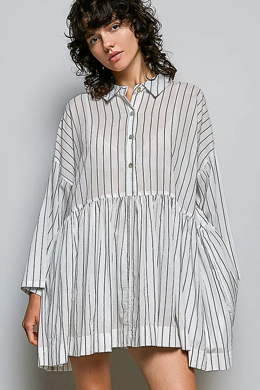 POL Striped Relaxed Fit Shirt Dress