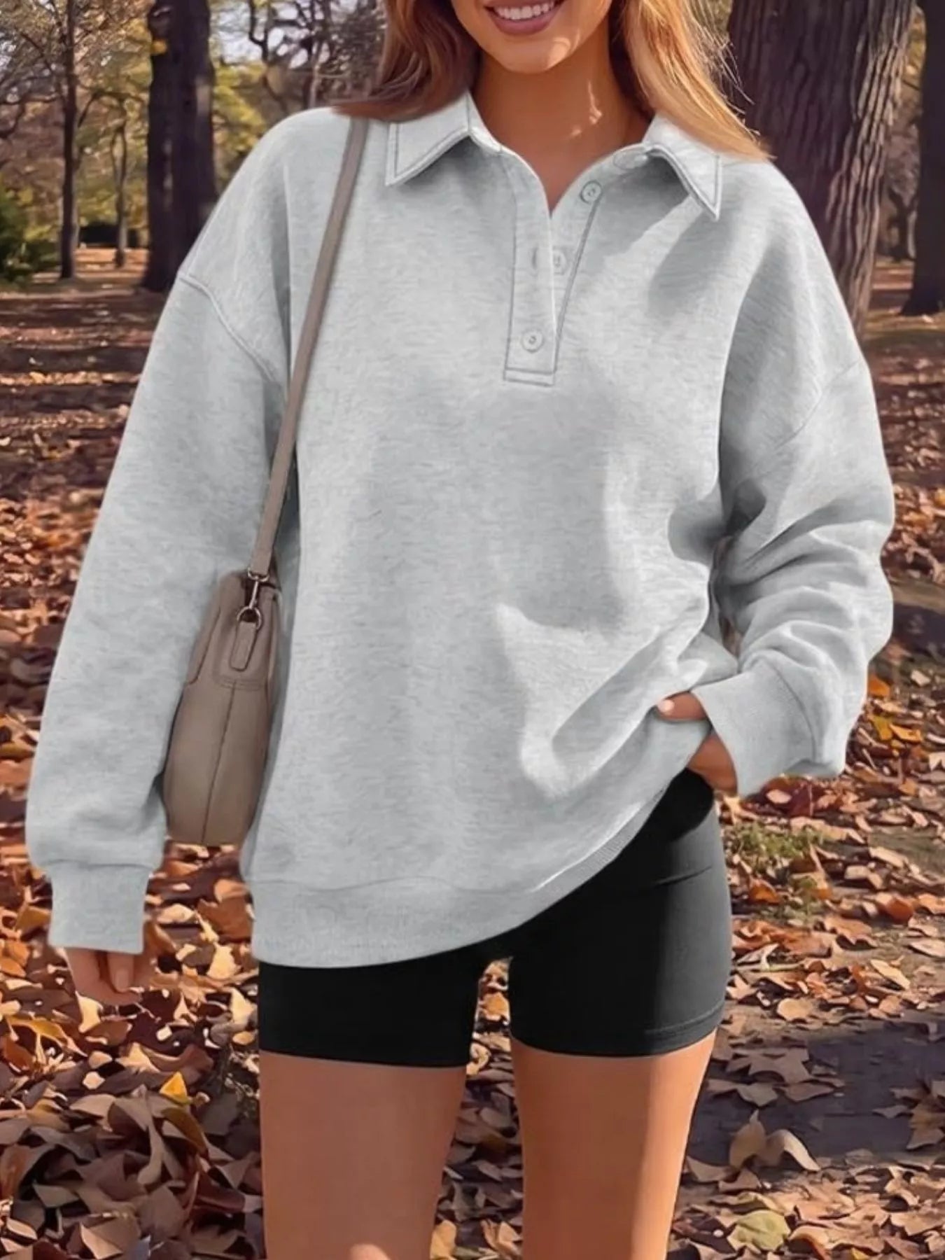 Button Detail Dropped Shoulder Sweatshirt