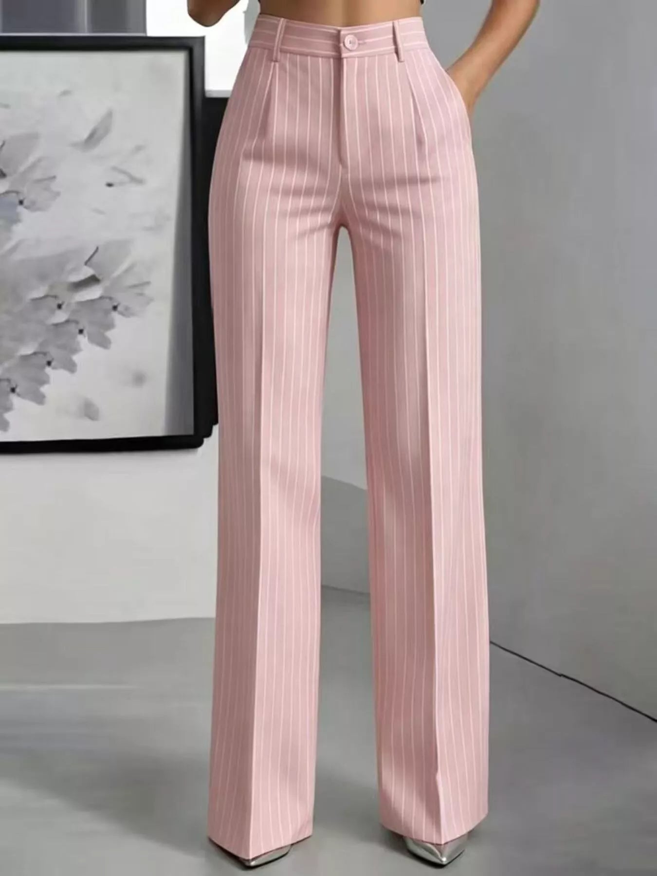 High-Waisted Striped Wide-Leg Pants for Women