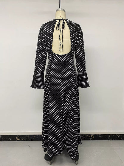 Polka Dot Flare Sleeve Maxi Dress