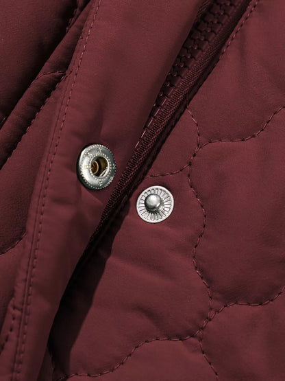 Burgundy Quilted Snap Down Zip Up Vest Coat – Women’s Lightweight Warm Outerwear for Fall & Winter