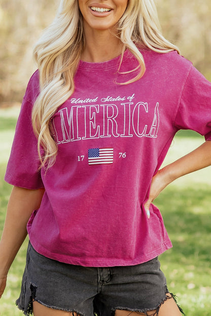 Rose Red AMERICA 1776 Graphic Mineral Wash Cotton Tee