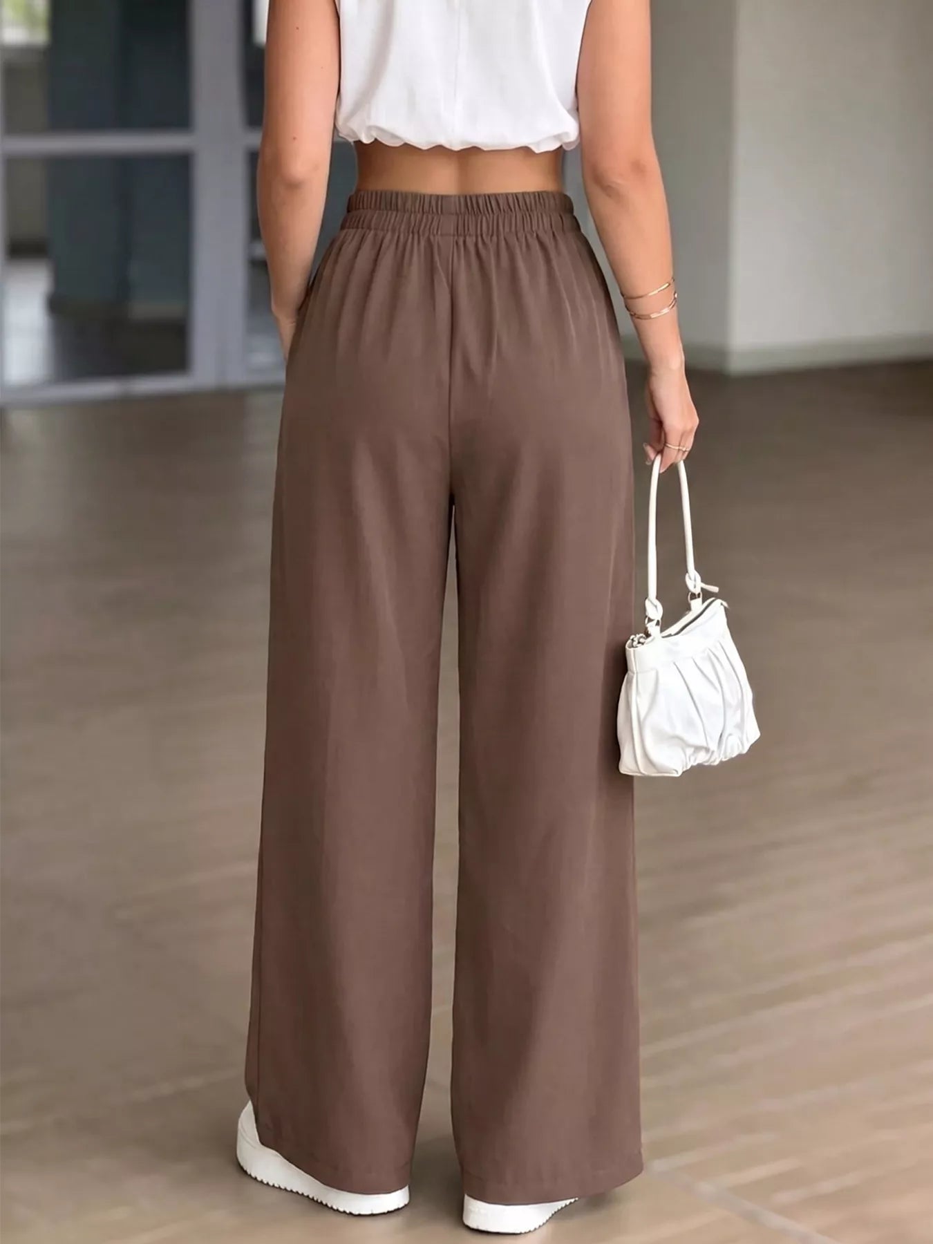 High-Waisted Wide-Leg Drawstring Pants