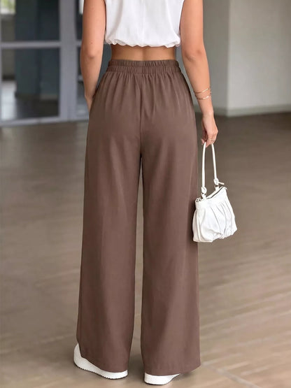 High-Waisted Wide-Leg Drawstring Pants