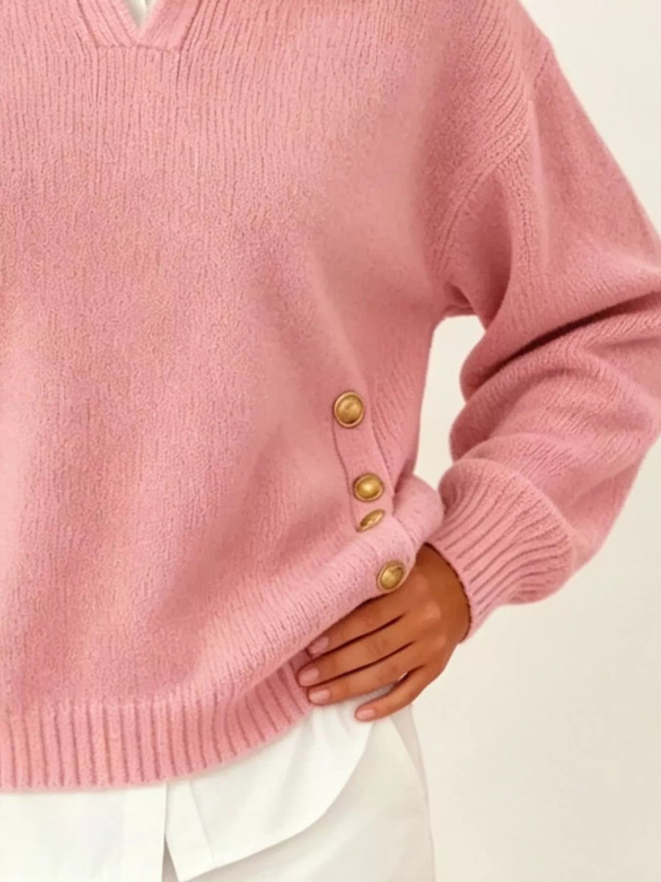 Chic Collared Decor-Button Sweater