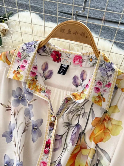 Floral Print Lantern Sleeve Midi Dress