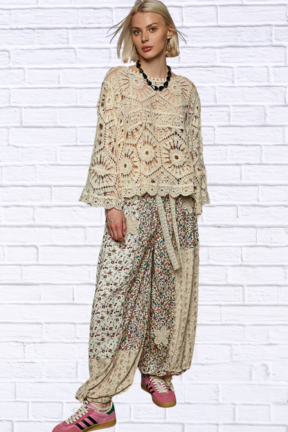 POL Round Neck Weave Knit Pattern Cropped Cover Up