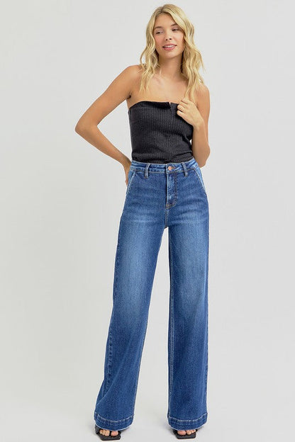 Blue Zone Planet | Risen Full Size High Rise Wide Leg Jeans With Slanted Pockets