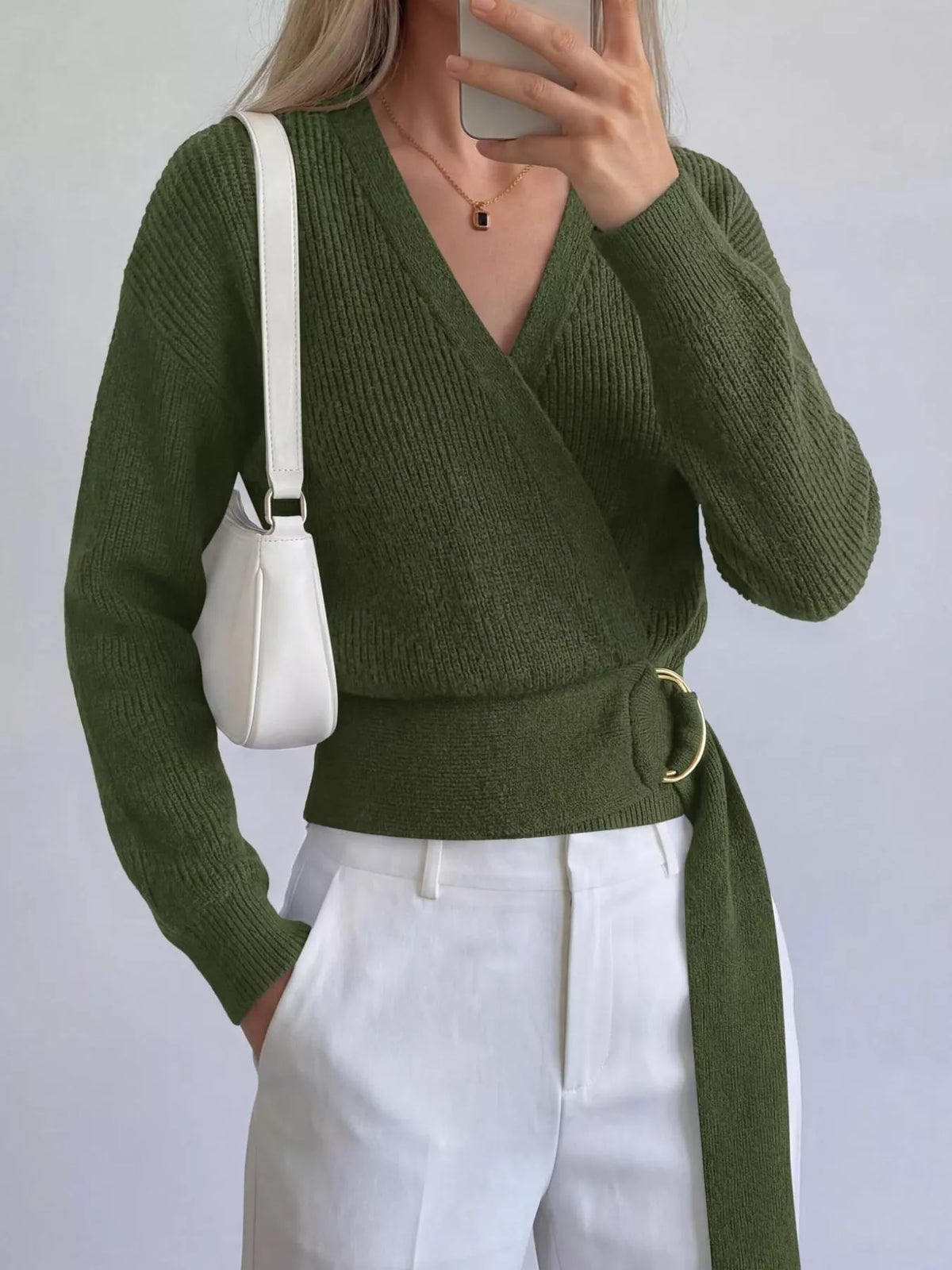 Metal Ring Detail Dropped Shoulder Sweater