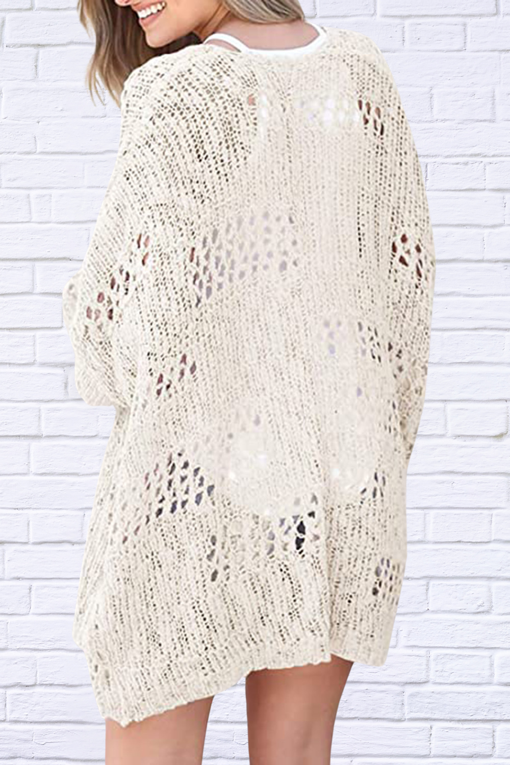 Kim Openwork Open Front Long Sleeve Cardigan