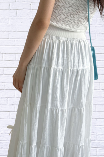 Tiered Elastic Waist Maxi Skirt