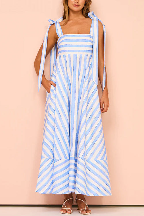 Rosiedress Pocketed Bow Shoulder Striped Swing Maxi Cami Dress