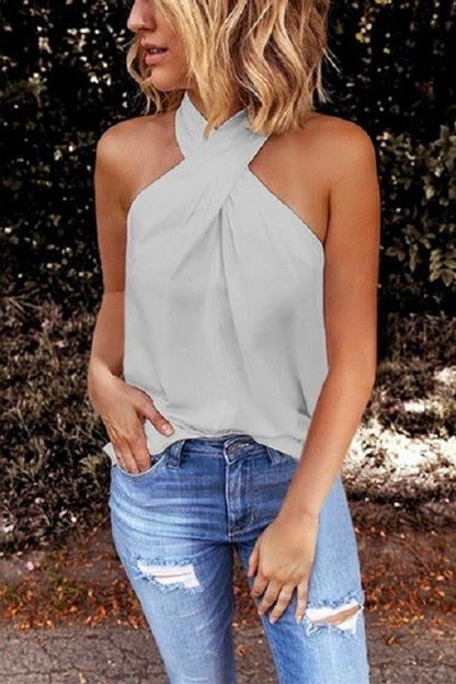 Criss Cross Halter Top Gray