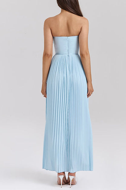 Rosiedress Strapless V Neck Pleated Corset Maxi Party Dress