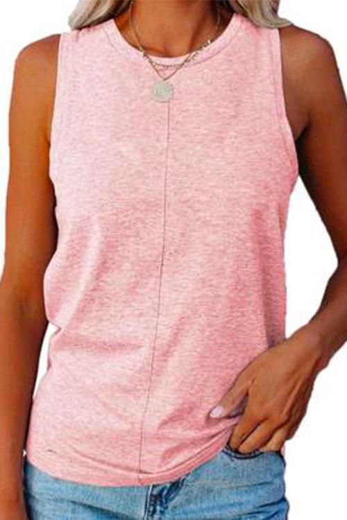 Solid Crewneck Sleeveless Casual Top Pink