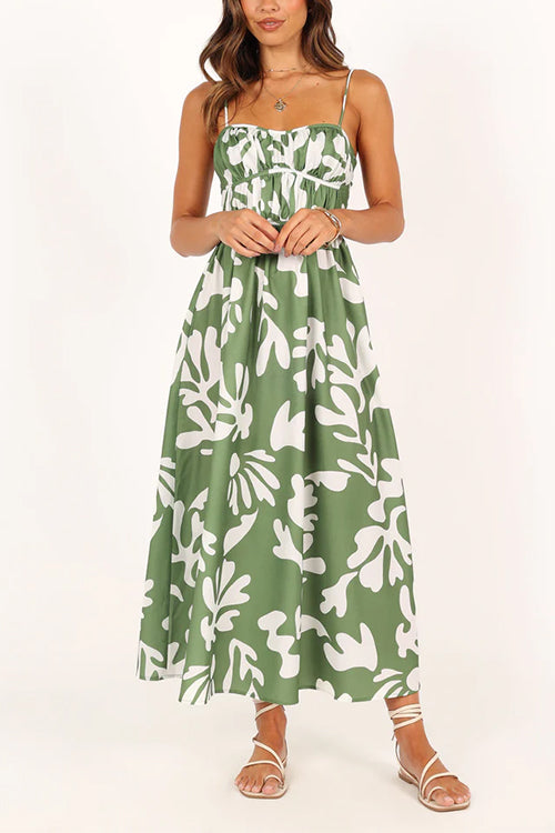 Rosiedress Spaghetti Strap High Waist Printed Maxi Holiday Dress Green