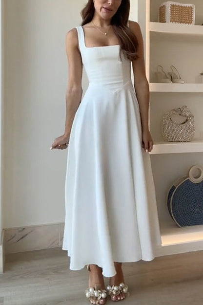 Elegant Square Neck A-line Swing Maxi Cami Dress