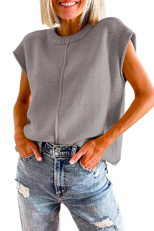Crewneck Cap Sleeves Pullover Sweater Gray