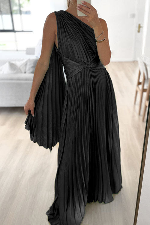 Rosiedress Draped One Shoulder Waisted Pleated Maxi Party Dress