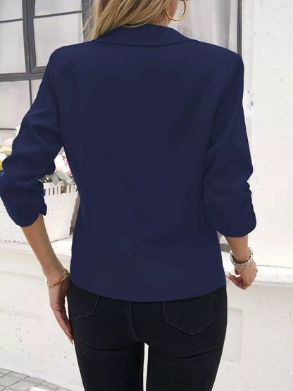Plus Size Lapel Collar Blazer | Ruched Sleeve Jacket