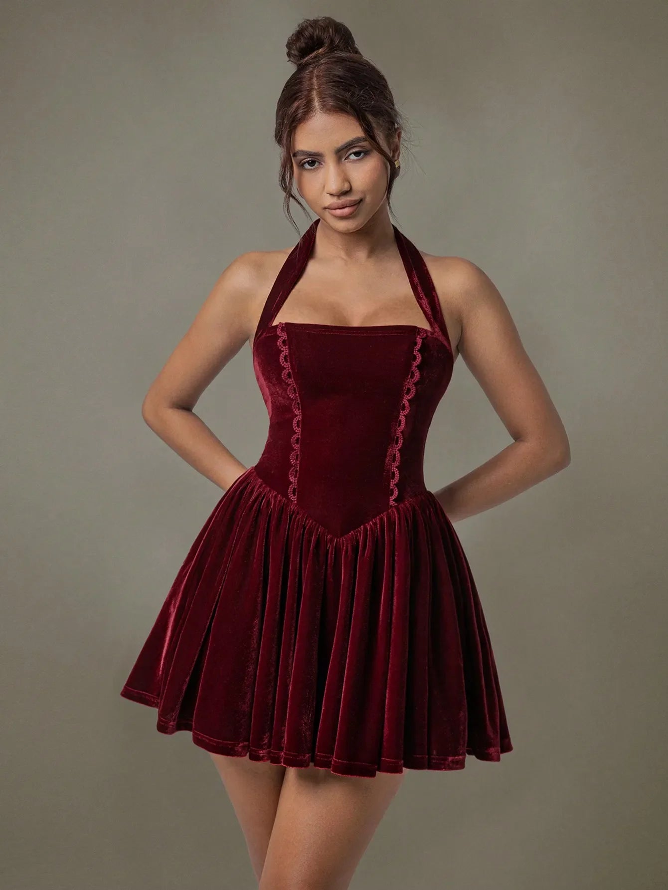 Kay's Velvet Halter Skater Dress