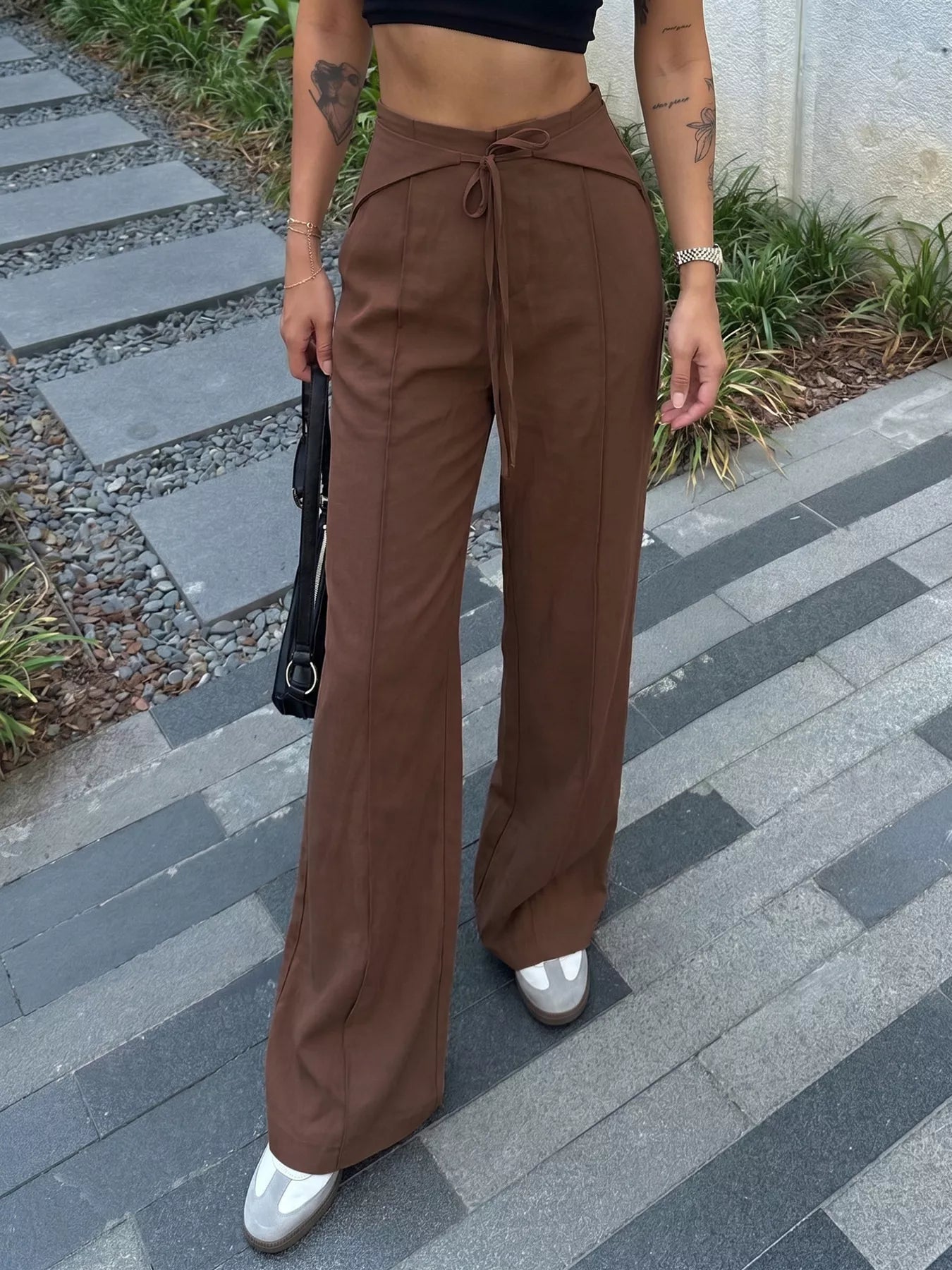 High-Waisted Wide-Leg Drawstring Pants
