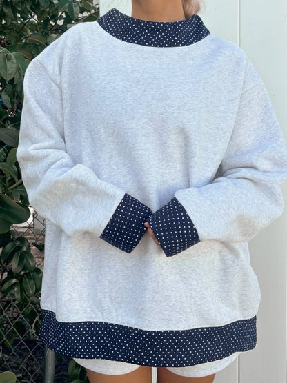 Polka Dot Contrast Trim Dropped Shoulder Sweatshirt
