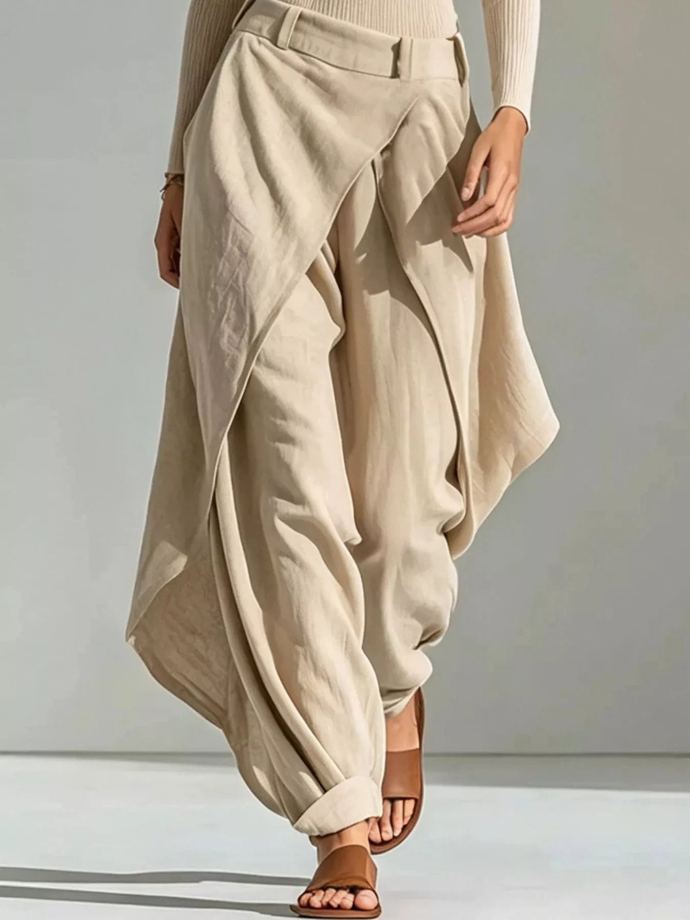 Boat Neck Long Sleeve Top and Asymmetrical Pants Set
