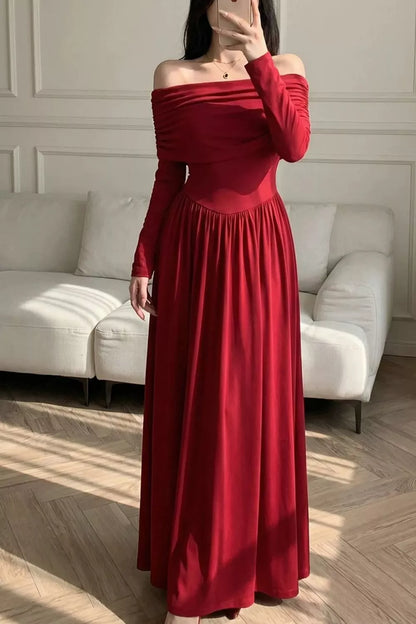 Off-Shoulder Ruched Bodycon Maxi Dress
