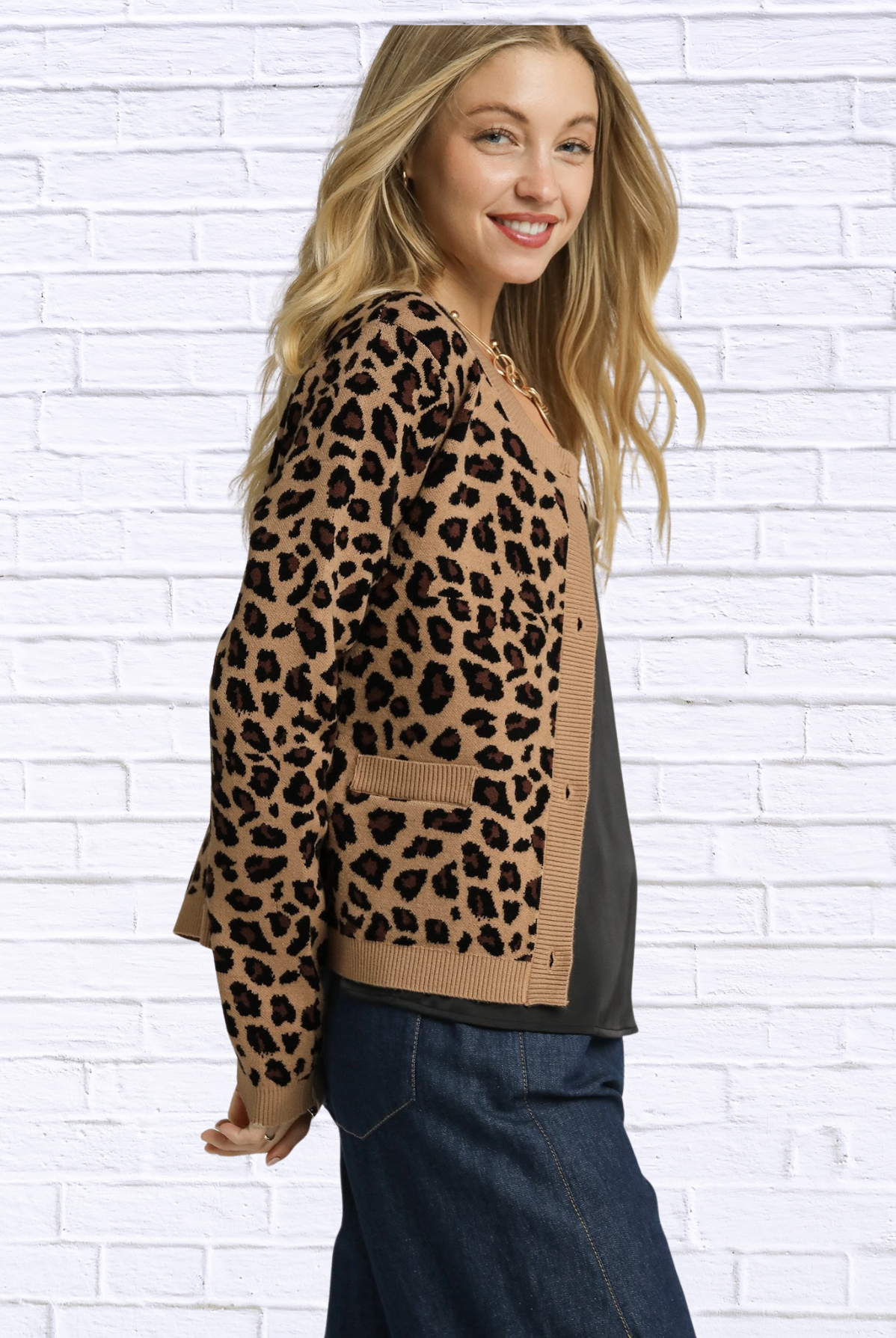 Umgee Leopard Print Button-Down Cardigan