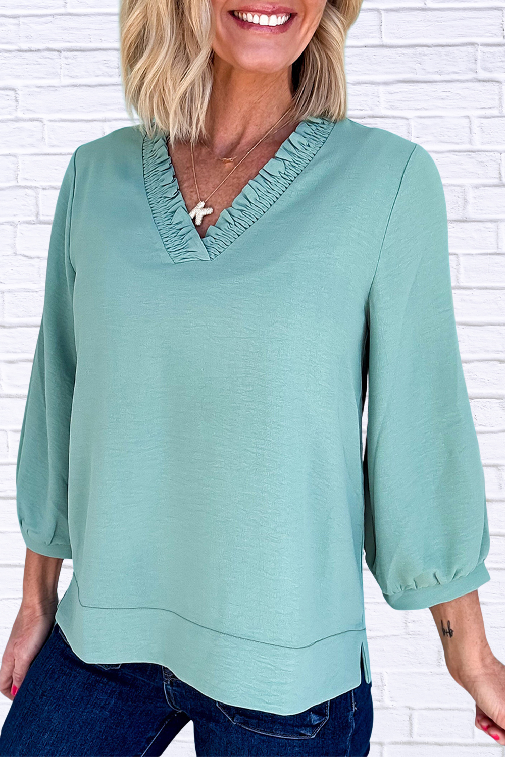 Frill Trim V-Neck Blouse