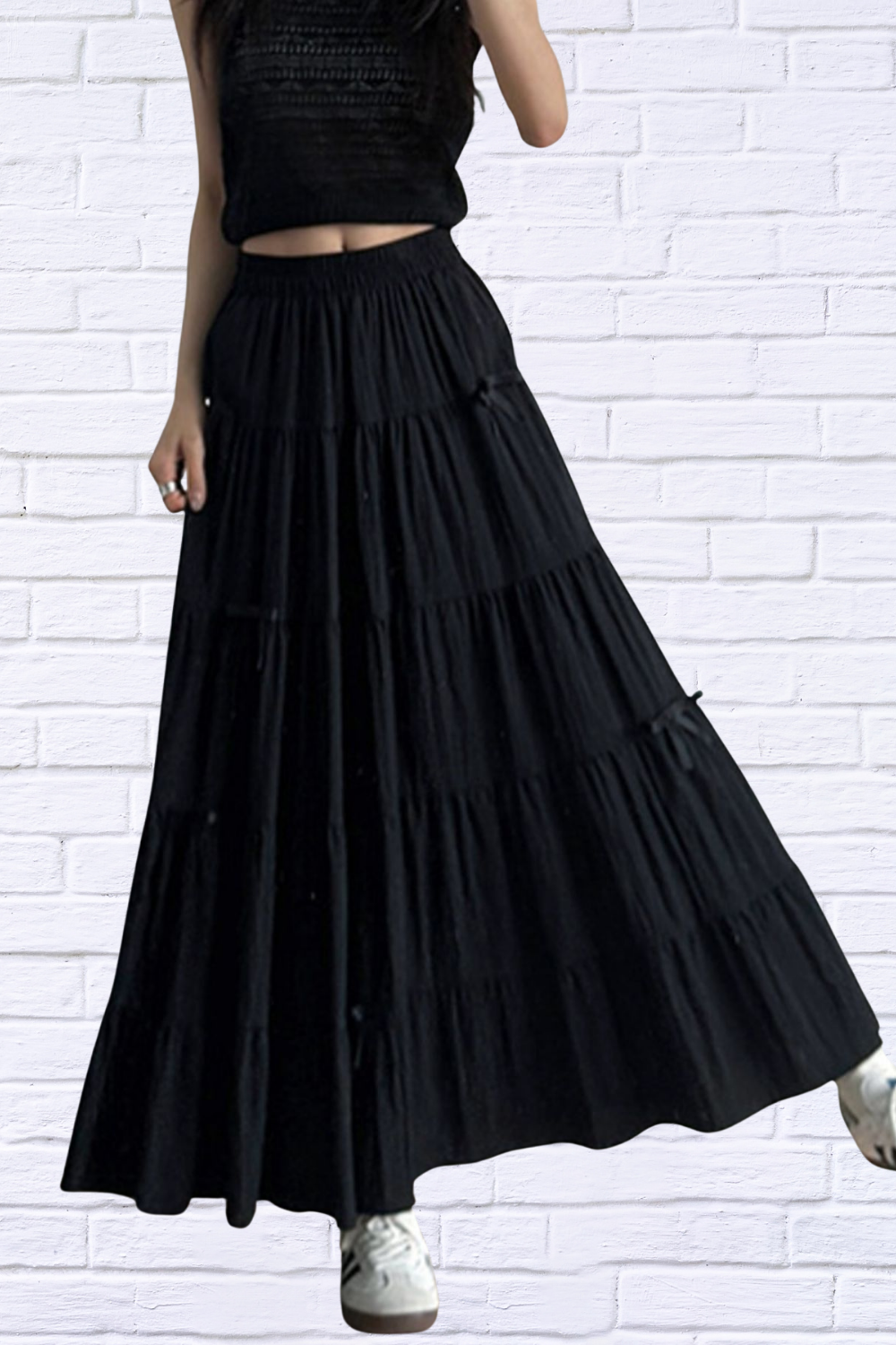 Tiered Elastic Waist Maxi Skirt