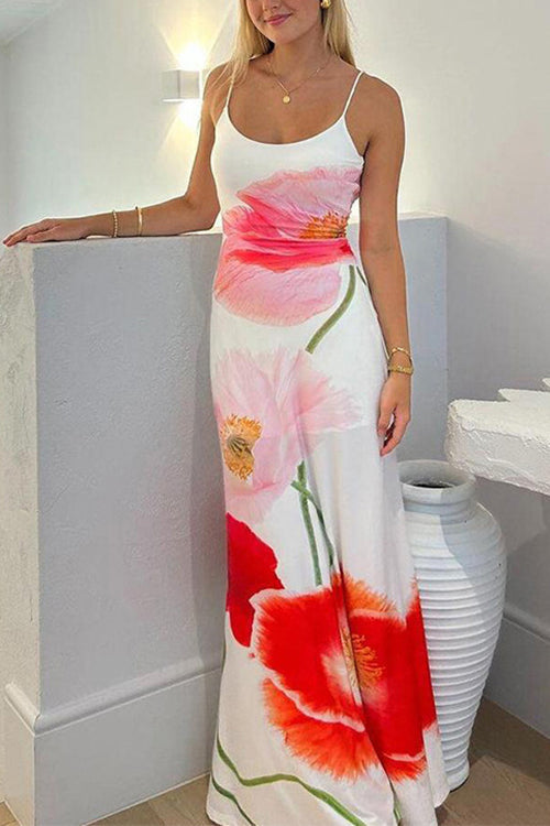 Rosiedress Spaghetti Strap Backless Floral Print Maxi Vacation Dress