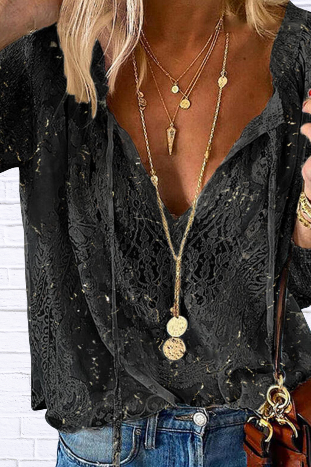 Lace Tie-Neck Blouse