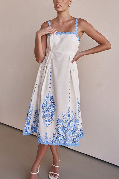 Ric Rac Trim Bow Back Floral Print Midi Cami Dress