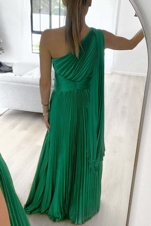 Rosiedress Draped One Shoulder Waisted Pleated Maxi Party Dress