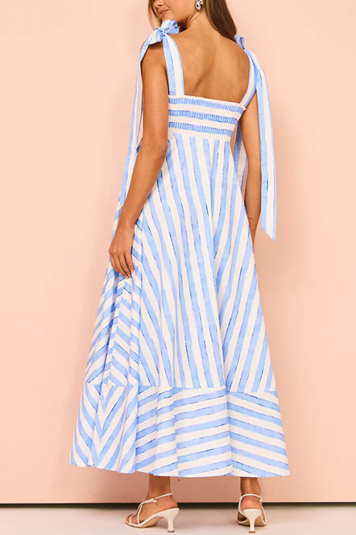 Rosiedress Pocketed Bow Shoulder Striped Swing Maxi Cami Dress