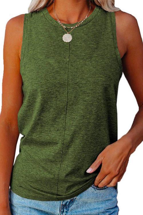 Rosiedress Solid Crewneck Sleeveless Casual Top Green