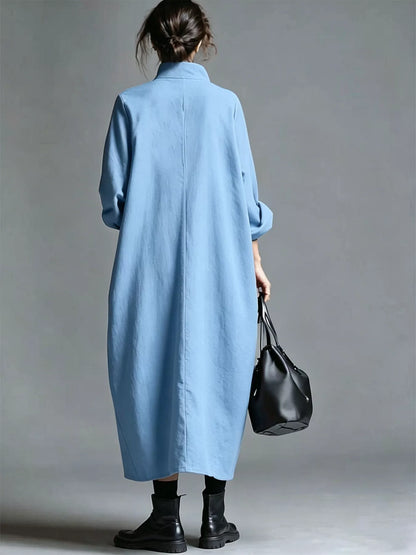 Full Size Loose-Fit Mock Neck Midi Dress with Pockets Plus Size