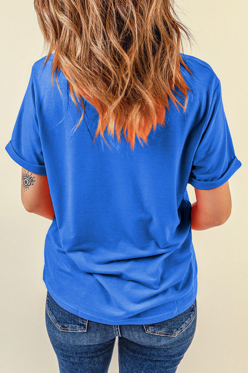 Tillandsia Purple Casual Plain Crew Neck Tee
