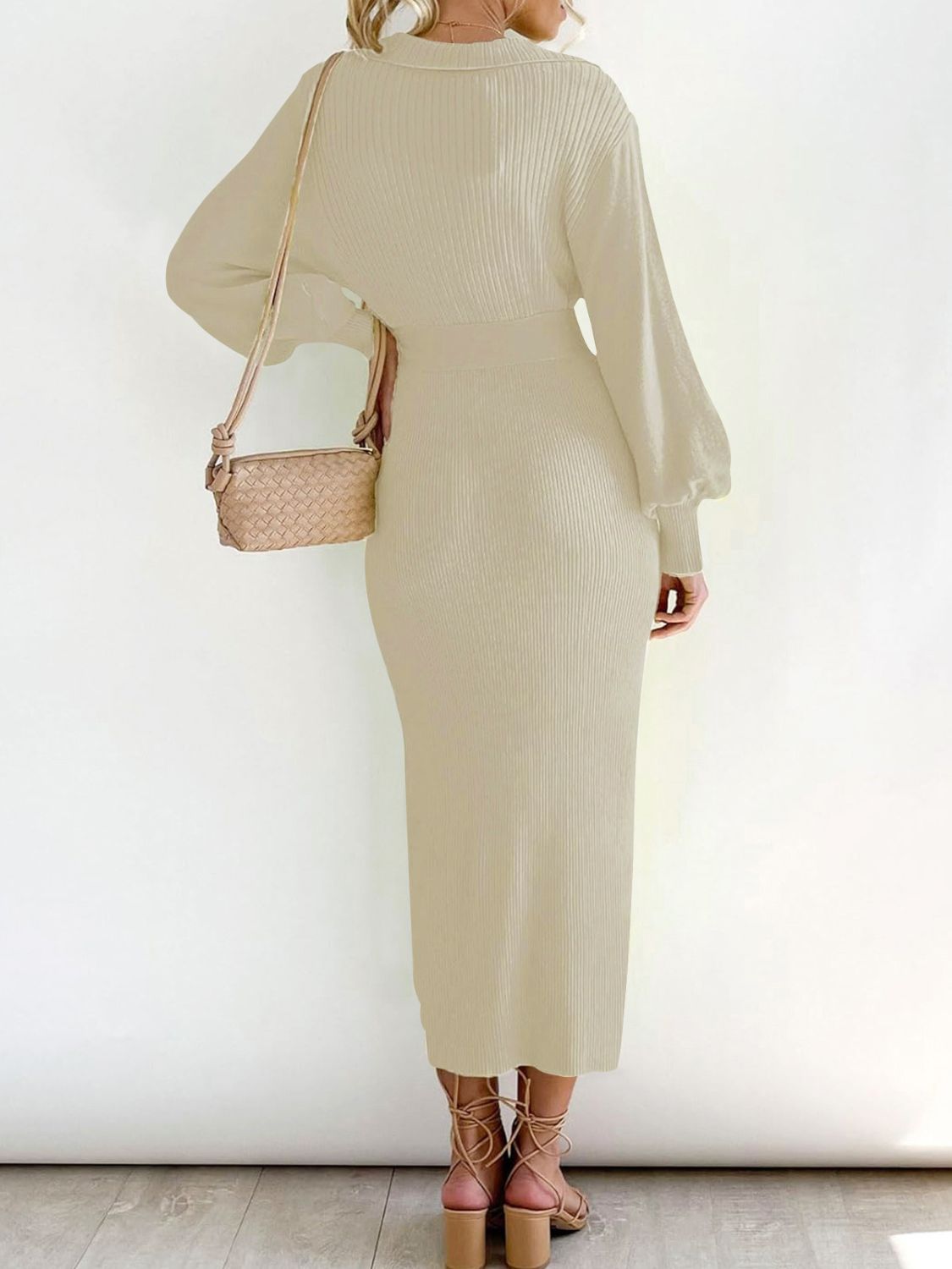 Blue Zone Planet | Tied Long Sleeve Wrap Sweater Dress